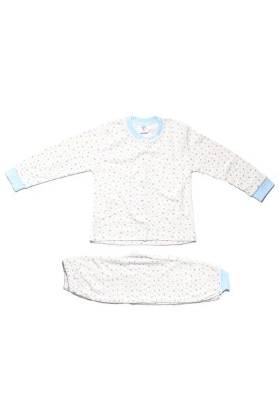 bebegen Kız Çocuk Beyaz Mavi Yıldız Baskılı Çıtçıtlı Pijama Takımı
