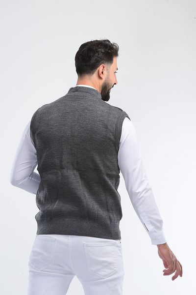 HEDEFNUR TEKSTİL Steel Knitted Zippered Vest Father Vest with Pockets