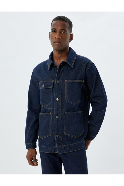Koton Βαμβακερό Oversize Τζιν Μπουφάν - Πουκάμισο γιακά, Κουμπιά