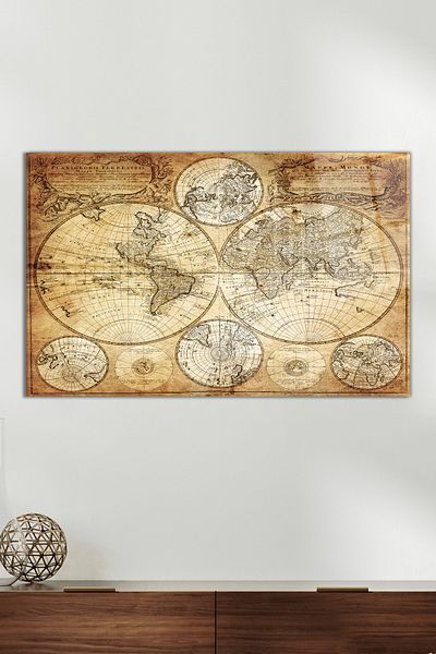 Vosevu Historical Old World Map Glass Painting, Modern Home and Office Decor, Gift Wall Decoration