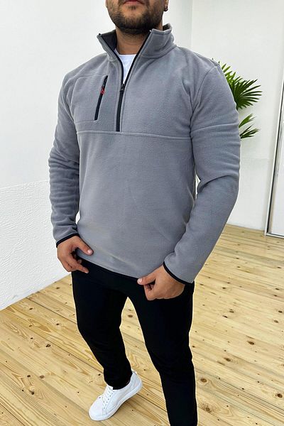 VİP LOKAL Дебел зимен суитшърт от сив полар с цип