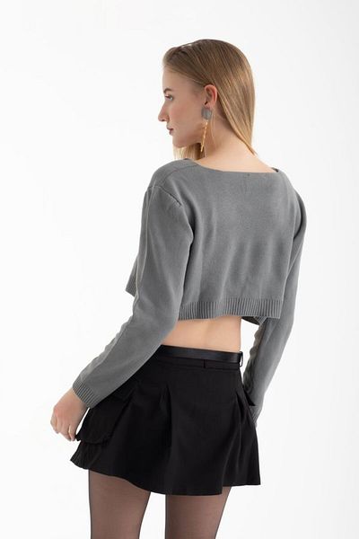 Hiccup 2 Pieces: Round Neck Knitted Buttoned Cropped Cardigan & Sleeveless Crop Top