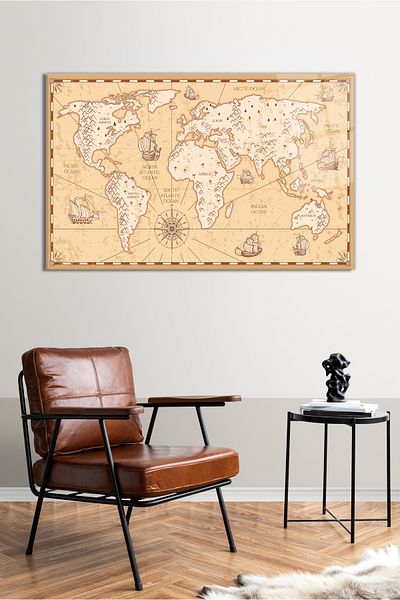 Vosevu Historical World Map Glass Painting, Modern Home Office Decor, Gift Wall Decoration, Unbreakable Glass
