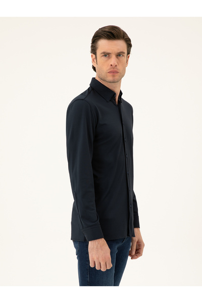 Cacharel Navy Blue Slim Fit Shirt 50286260-Vr033