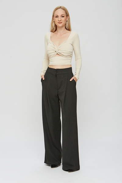 estewoman Lycra Soft Touch Fabric Knotted Front Estewoman Body Blouse