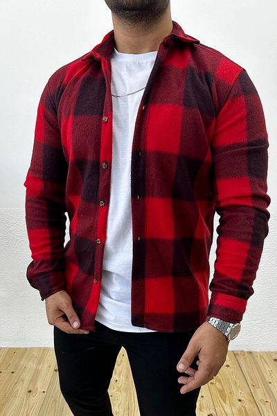 VİP LOKAL Thick Winter Red Plaid Fleece Shirt