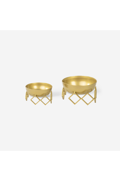 Rarart Concept Gold Prizma Ayaklı 2'li Set Kaseler - Çok Amaçlı Dekoratif Düz...