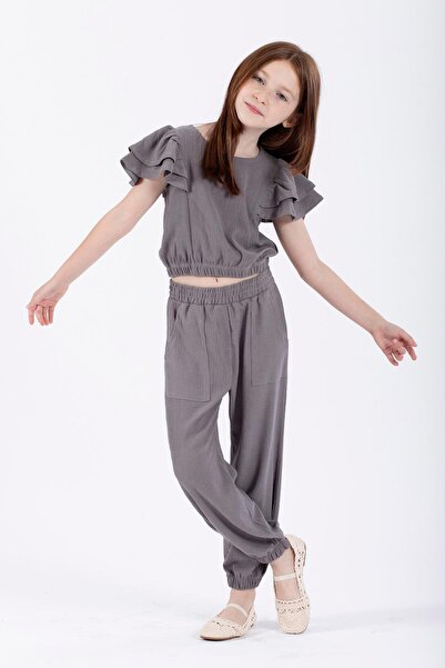 zepkids Gray Crew Neck Elastic Girl's Double Suit