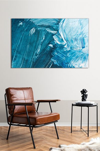 Vosevu Pictură pe sticlă cu model de pensulă albă albastră, decor modern pentru biroul de acasă, decorare de perete cadou, sticlă rezistentă la spargere