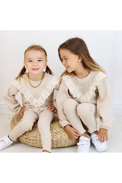 Elidabutik Beige Suit with Sherry Frills