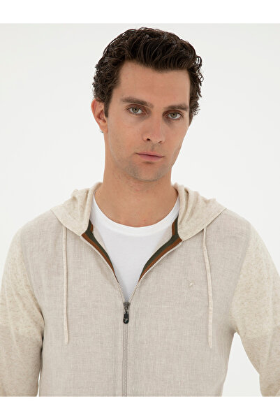 Cacharel Ekru Regular Fit Keten Karışımlı Triko Hırka 50288854-VR019