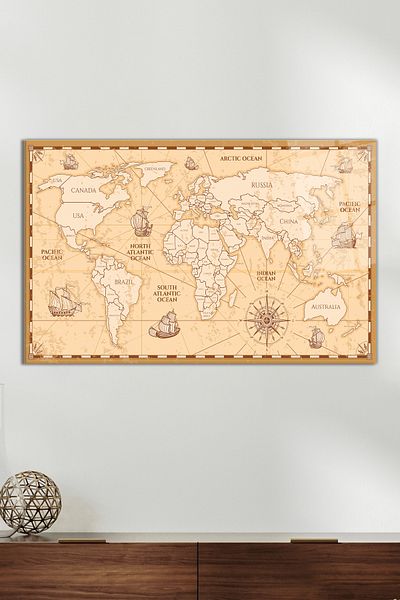 Vosevu Old Ancient Age Map Glass Painting, Modern Home Office Decor, Gift Wall Decoration, Shatterproof Glass