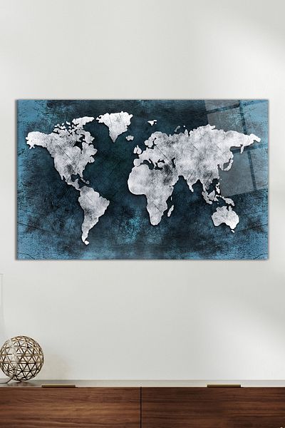 Vosevu Pictură abstractă învechită pe sticlă cu hartă a lumii fără detalii, decor modern pentru biroul de acasă, decorare de perete cadou