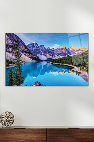 Vosevu Pictură pe sticlă cu peisaj de munte verde natură, decor modern pentru biroul de acasă, cadou, decorare de perete, sticlă rezistentă la spargere