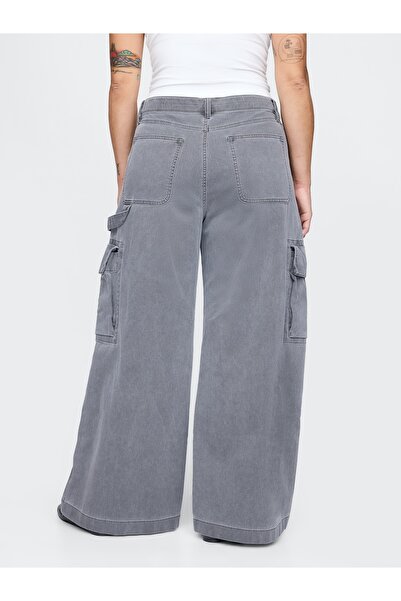 GAP Kadın Gri Low Rise Baggy Kargo Khaki Pantolon