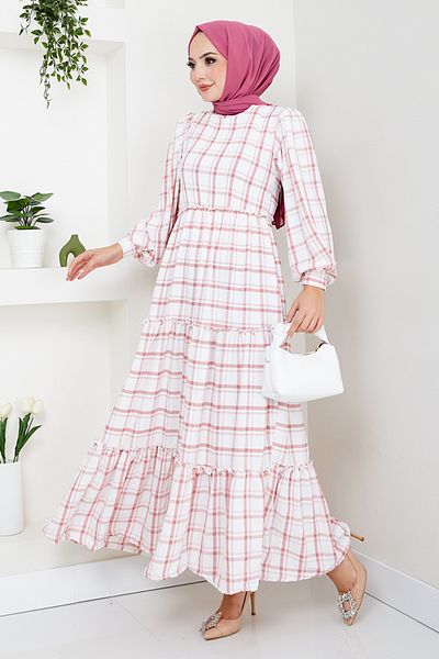ModaMerve Pink Hijab Dress - Elastic Waist, Model 1515Hbs932-M