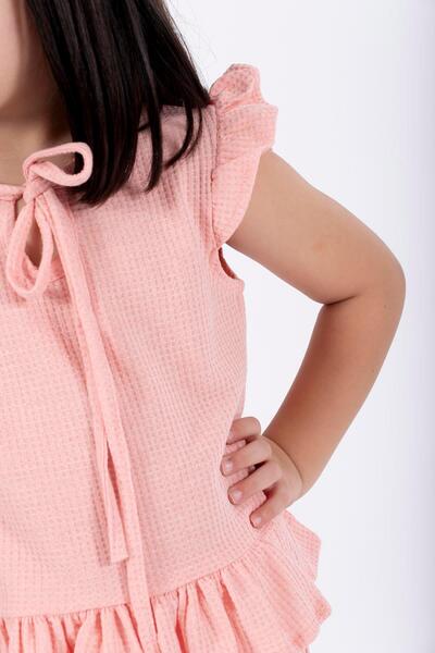 zepkids Crew Neck Short Sleeve Waffel Pacifier Frilly Double Set Pink Color Girl's Double Set