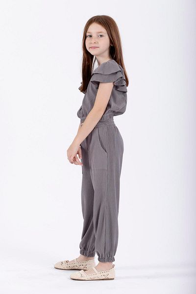 zepkids Gray Crew Neck Elastic Girl's Double Suit