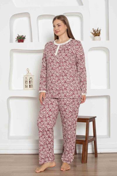 ALİMER Σετ πιτζάμες με μοτίβο αποξηραμένων τριαντάφυλλων μεγάλου μεγέθους 2795KYB