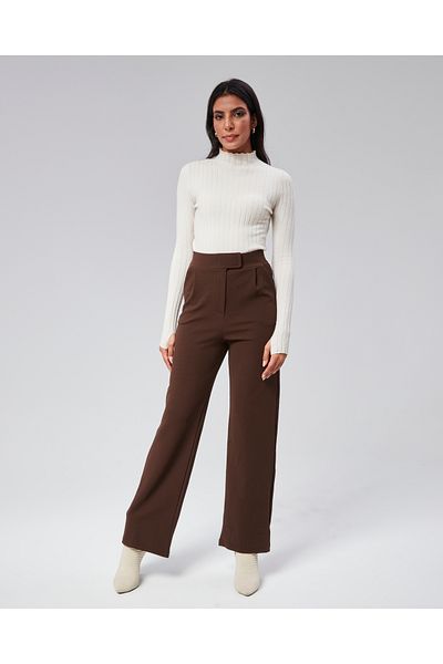 NEVEGE BUTİK Women's Knitted Fabric Full Lycra Velcro Waist Palazzo-Brown