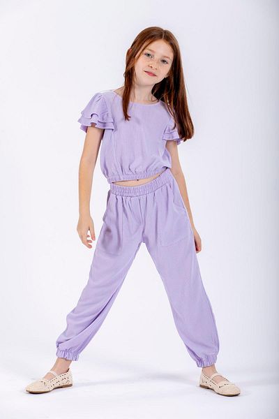 zepkids Lilac Colored Girl's Crew Neck Elastic Double Suit
