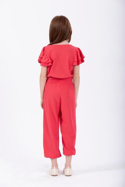 zepkids Fuchsia Colored Girl's Double Suit with Crew Neck and Elastic Legs