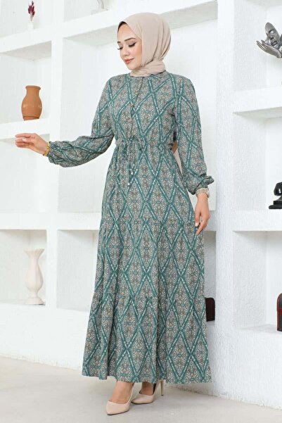 SGS Φόρεμα με κορδόνια με πράσινο σχέδιο βισκόζης