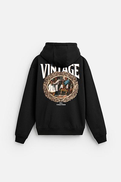 Butik Trend We Hooded Kangaroo Pocket Vintage Printed Sweatshirt
