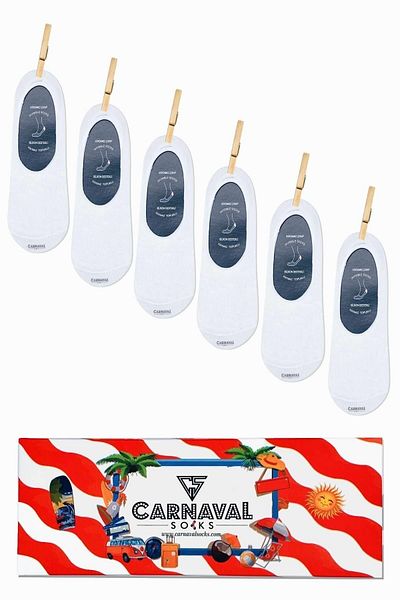 CARNAVAL SOCKS Комплект от 6 бели балерини, цветни силиконови чорапи с неплъзгаща се подплата