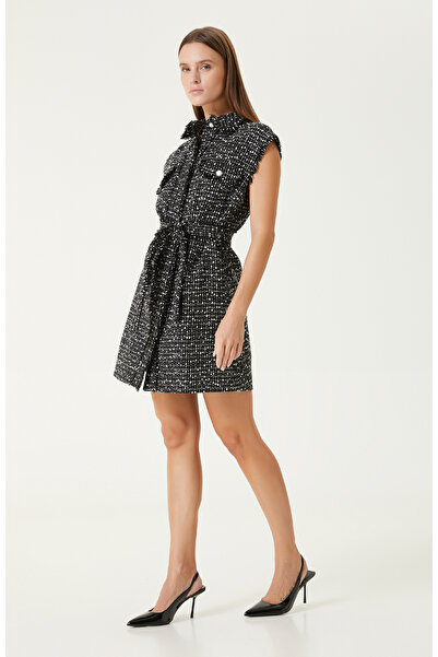 Network Siyah Beyaz Tweed Desenli Mini Elbise