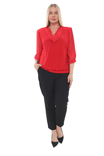 KİFAYET 22600 Degaje Yaka Kolu Şifon Bedeni Sandy Bluz (B103)
