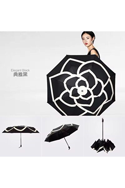 Marlux Siyah Gül Desen Yarasa Model Manuel Şemsiye 709824