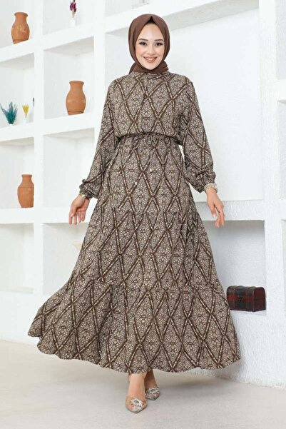 SGS Φόρεμα καφέ βισκόζης - με κορδόνια και σχέδια