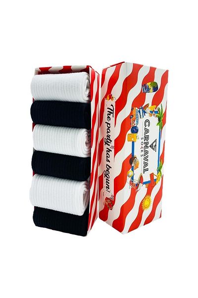 CARNAVAL SOCKS Кутия с 6 комплекта черно-бели унисекс спортни чорапи