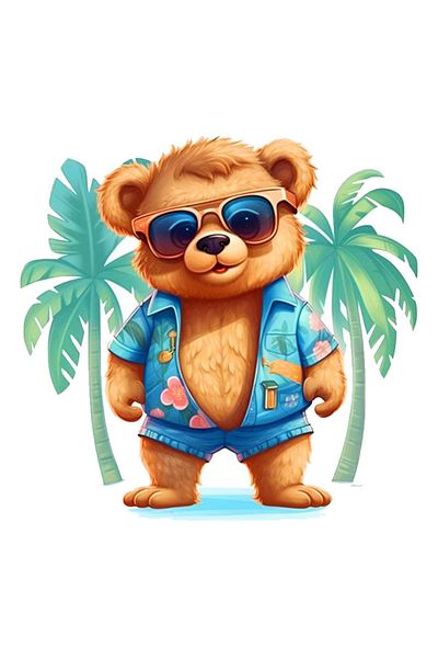 MegaSticker Autocolant Urs Vacanță 13x8 Cm - Mașină, Motocicletă, Cască, Laptop, Sticlă