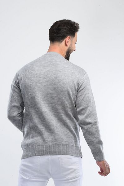 HEDEFNUR TEKSTİL Steel Knitted Chiffon Collar - Diamond Patterned Knitwear Dad Sweater