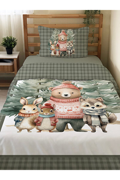 Evmila طقم غطاء لحاف مفرد مطبوع عليه حيوانات لطيفة بدون ملاءات، مقاس 160 × 22...