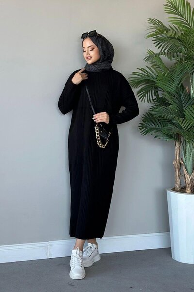 Kirazgym Dlouhé žebrované podrobné úpletové šaty