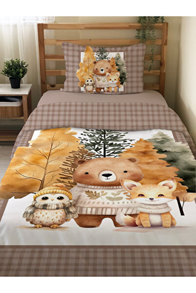 Evmila Sevimli Hayvanlar Desenli Çarşafsız 2'li Takım Baskılı Tek Kişilik Nev...