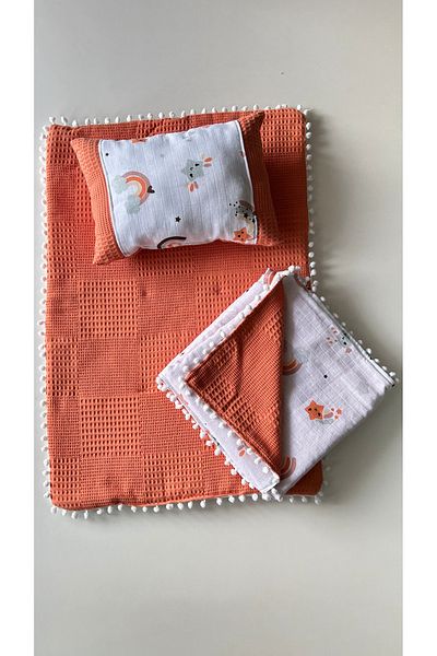 GİZGİYİM 3-Piece Muslin Diaper Set with Blanket - Cushion, Muslin, Baby Pillow and Newborn Products