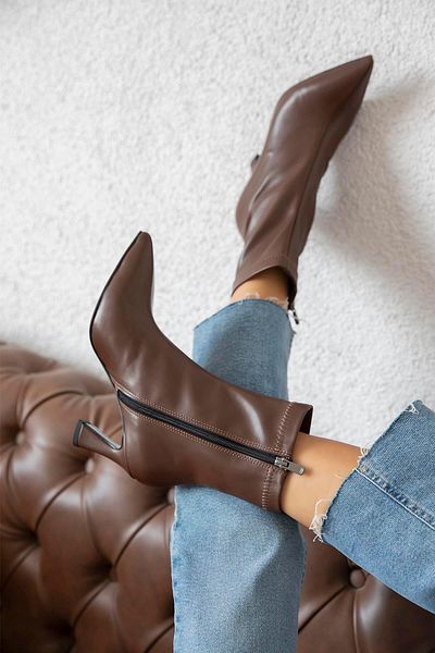 STRASWANS Poppin Women's Pino Heel Leather Boots Brown