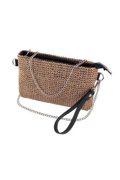 KEEBA Tan Straw Knitted Portfolio - Clutch, Night and Invitation Bag, Hand and Shoulder Bag