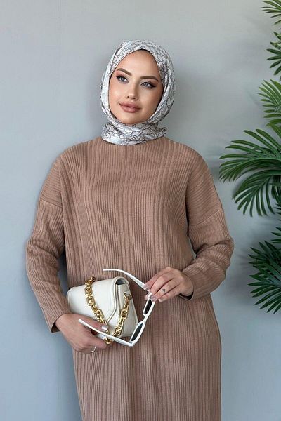 Kirazgym Long Ribbed Detailed Knitwear Dress