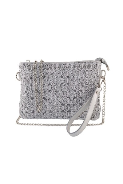 KEEBA Сіра плетена сумочка та клатч - вечірня та святкова сумочка, ручна та плечова сумочка