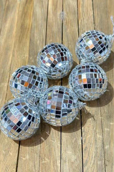 BeySüS Christmas Pine Tree Ornament Mirrored Disco Ball 4 cm 6 Pcs