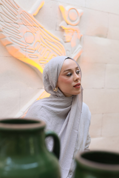 Modakaşmir Ανοιχτό γκρι Neo βαμβακερό σάλι