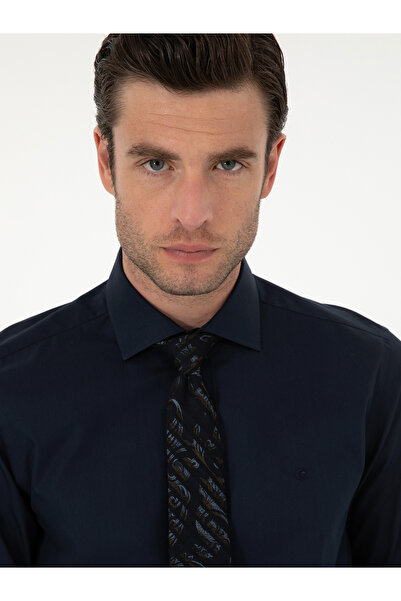 Cacharel Lacivert Slim Fit Pamuk Klasik Gömlek 50294755-VR033