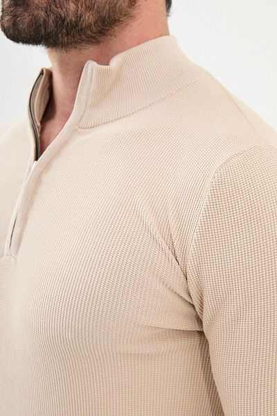 Mcr Textured Slim Fit Zippered Half Turtleneck Men's Knitwear Sweater Beige - 11516.24K