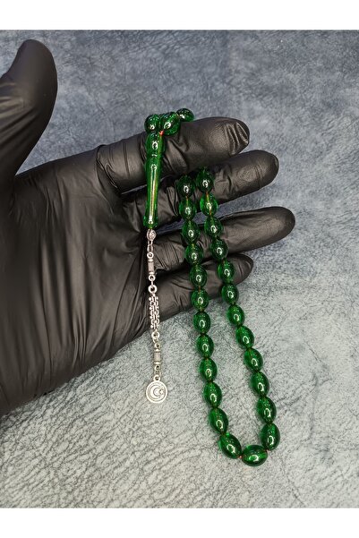 Mos Tespih Arpa Kesim Yeşil Toz Kehribar Tesbih