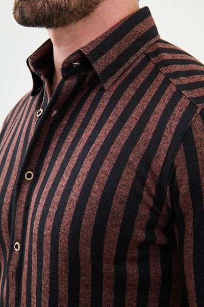 Mcr Striped Slim Fit Wool Men's Shirt Tile - 27008.24K
